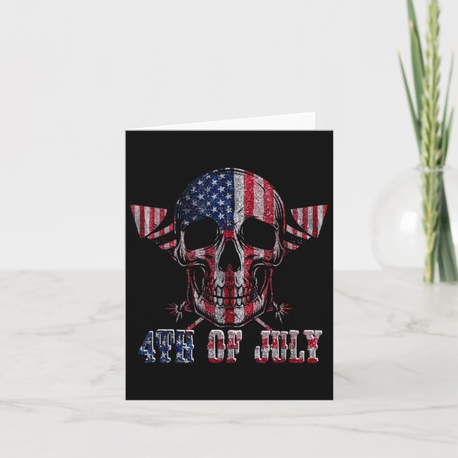 Skull fyrverkerier självständighetsdag amerikansk  kort (Framsida)