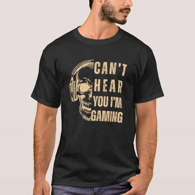 Skull Gamer Art – Can’t Hear You T Shirt (Framsida)