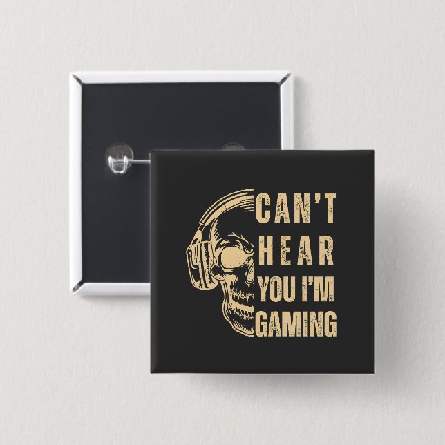 Skull Gamer Art – Kan Inte Höra Dig Knapp (Framsida & baksida)