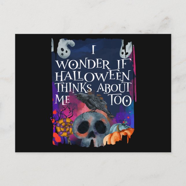 Skull Ghost Halloween tänker också på mig Vykort (Framsida)