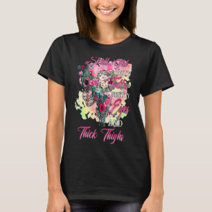 Skull Girl with Tattoos Söt Öga och Thick Thick T Shirt