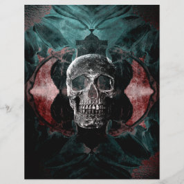 Skull Gothic Blommigt Teal Black Grunge Struktur
