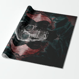 Skull Gothic Blommigt Teal Black Grunge Struktur Presentpapper