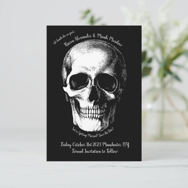 Skull Gothic Bröllop spara datum Inbjudningar (Stående Fram)
