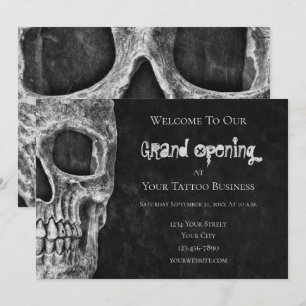 Skull Gothic Grand Open Black White Tatto Shop Inbjudningar