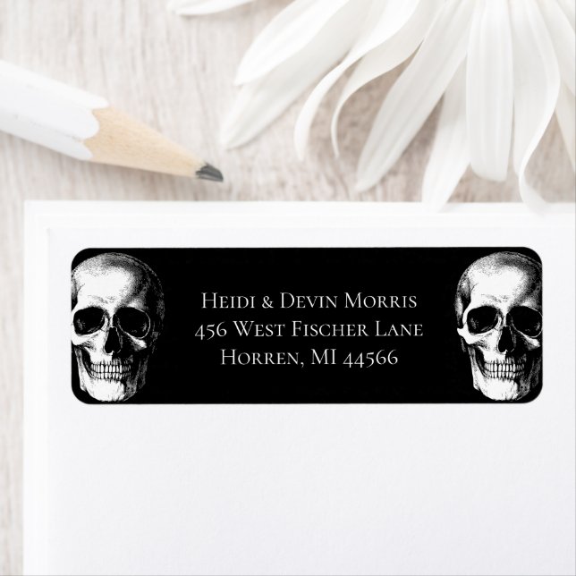 Skull Gothic Halloween Bröllop Adressetiketter Returadress Etikett (Insitu)