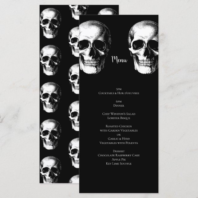 Skull Gothic Halloween Bröllop Menu Meny (Fram/baksida)