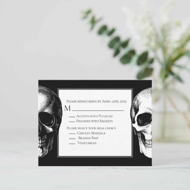 Skull Gothic Halloween Bröllop-svarskort Vykort (Stående Fram)