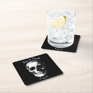 Skull Gothic Halloween Bröllop Underlägg Papper Kvadrat