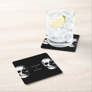 Skull Gothic Halloween Bröllop Underlägg Papper Kvadrat