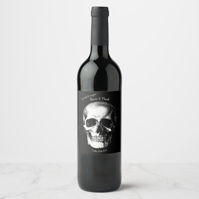 Skull Gothic Halloween Bröllop Vin-etiketter Vinflaska Etikett (Framsida)