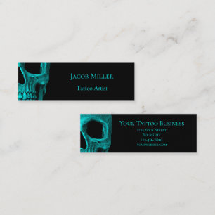 Skull Gothic Mörk Teal Black Macabre Tatto Shop Mini Visitkort