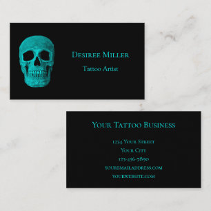 Skull Gothic Mörk Teal Black Tatto Shop Visitkort