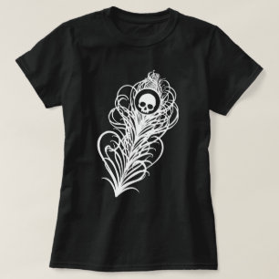 Skull gotiic Peacock Feather Tee Shirt