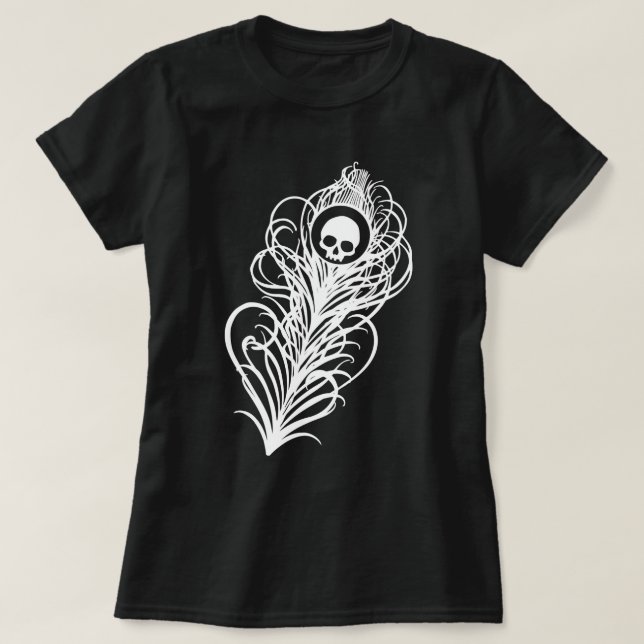 Skull gotiic Peacock Feather Tee Shirt (Design framsida)