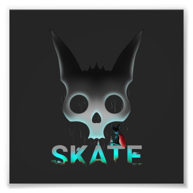 Skull Graffiti Skater Cat Fototryck (Framsidan)