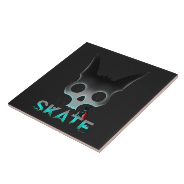 Skull Graffiti Skater Cat Kakelplatta (Sidan)