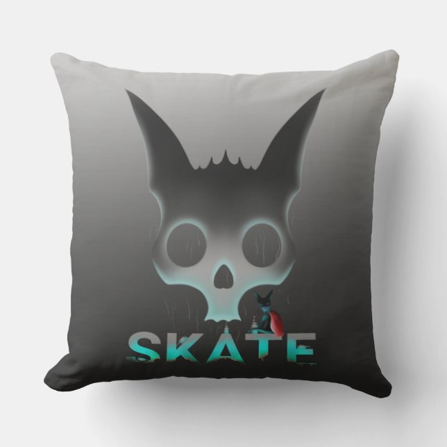 Skull Graffiti Skater Cat Utomhuskudde (Framsida)