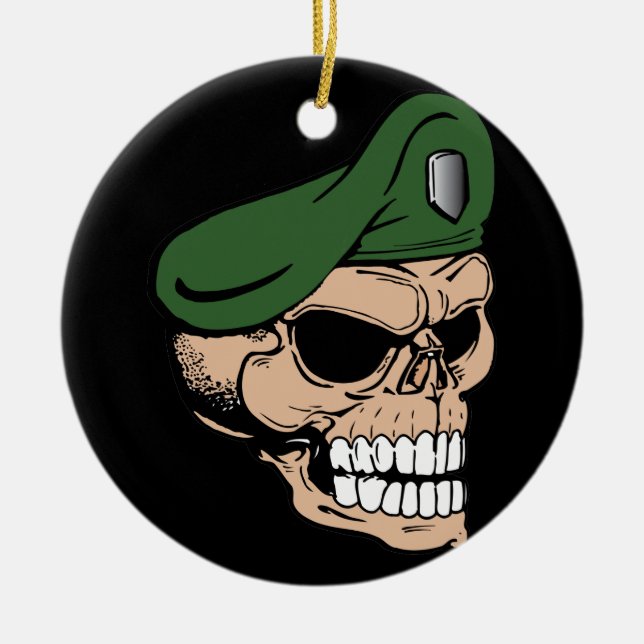 Skull Grönt Beret Julgransprydnad Keramik (Framsidan)