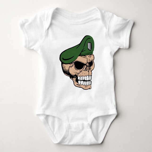 Skull Grönt Beret T-shirt (Framsida)