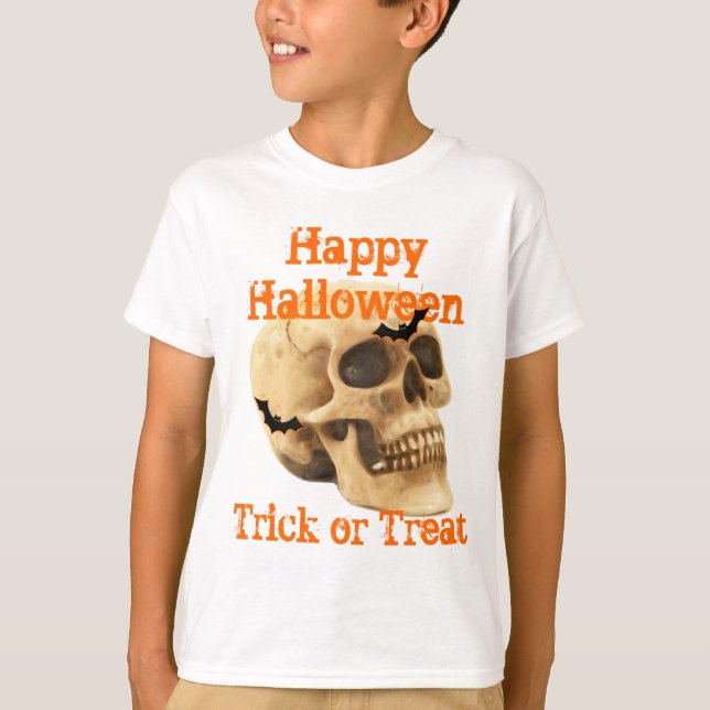 Skull Halloween bus eller godis Tee Shirt (Framsida)