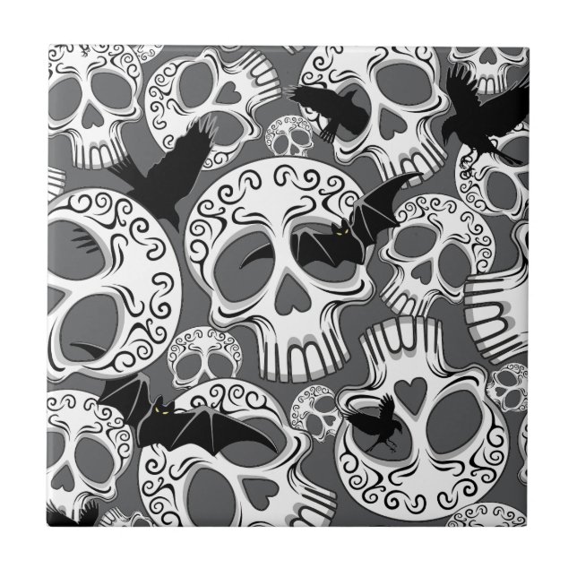 Skull Halloween Decorative Calaveras Kakelplatta (Framsidan)