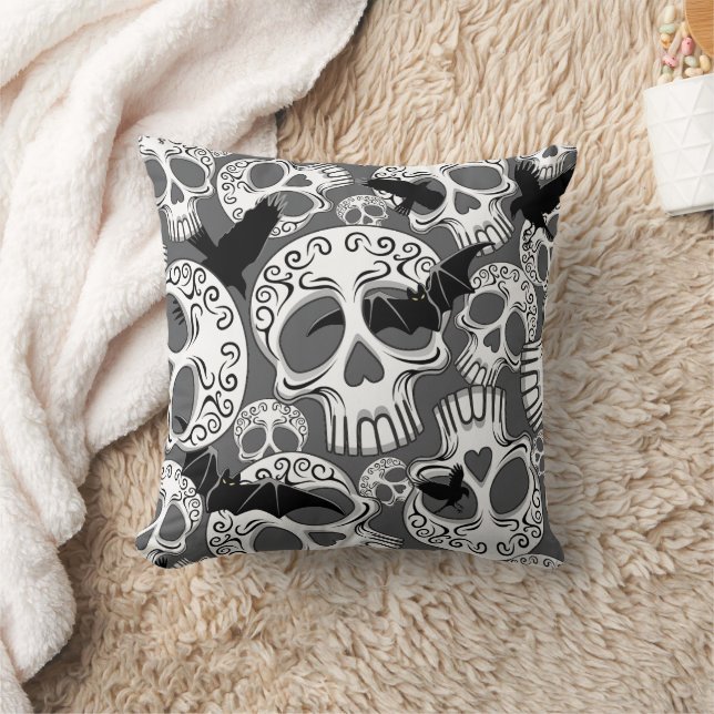 Skull Halloween Decorative Calaveras Kudde (Filt)