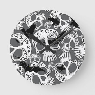 Skull Halloween Decorative Calaveras Rund Klocka