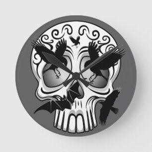 Skull Halloween Decorative Calaveras Rund Klocka