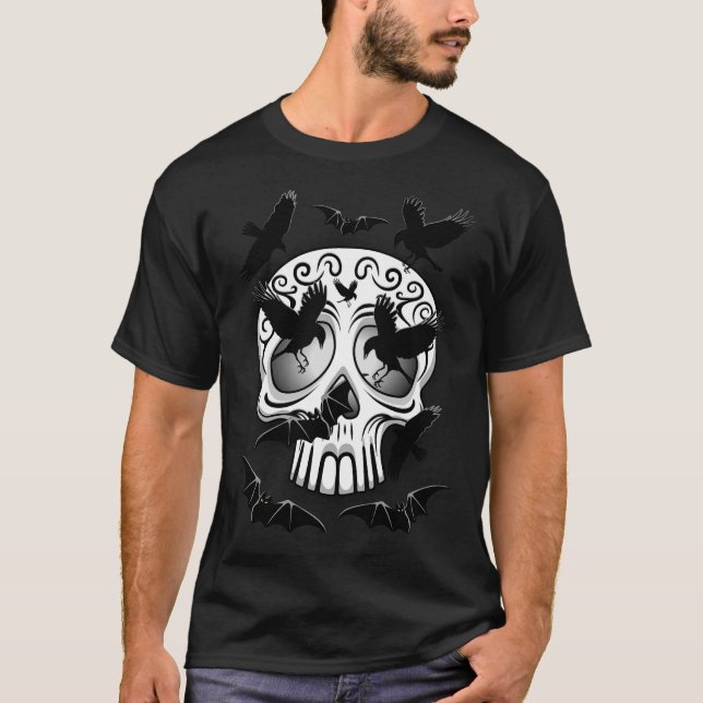 Skull Halloween Decorative Calaveras T Shirt (Framsida)
