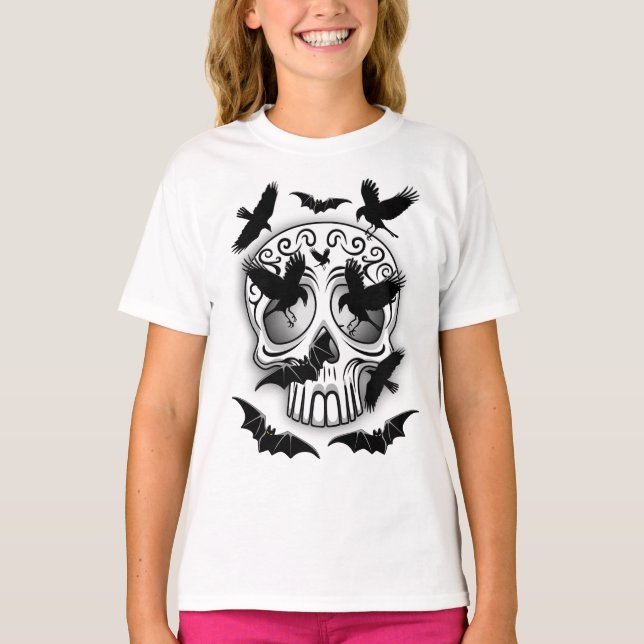 Skull Halloween Decorative Calaveras T Shirt (Framsida)