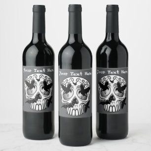 Skull Halloween Decorative Calaveras Vinflaska Etikett