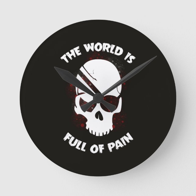 Skull Halloween Mörk Black Scary Rund Klocka (Framsida)