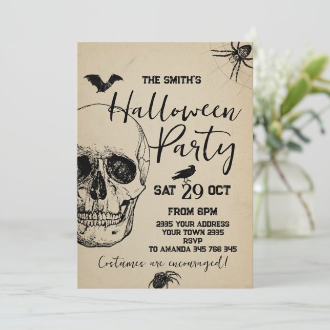 Skull Halloween Party  Spooky Inbjudningar (Stående Fram)