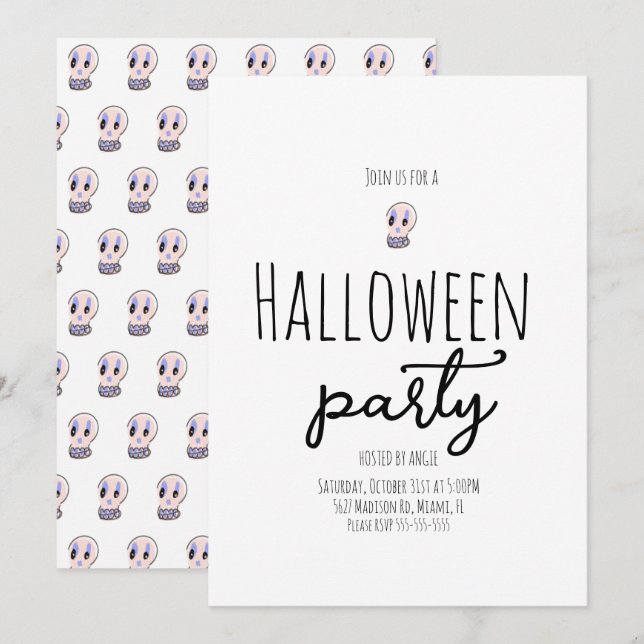 Skull Halloweenfest Vintage Doodle  Inbjudningar (Fram/baksida)