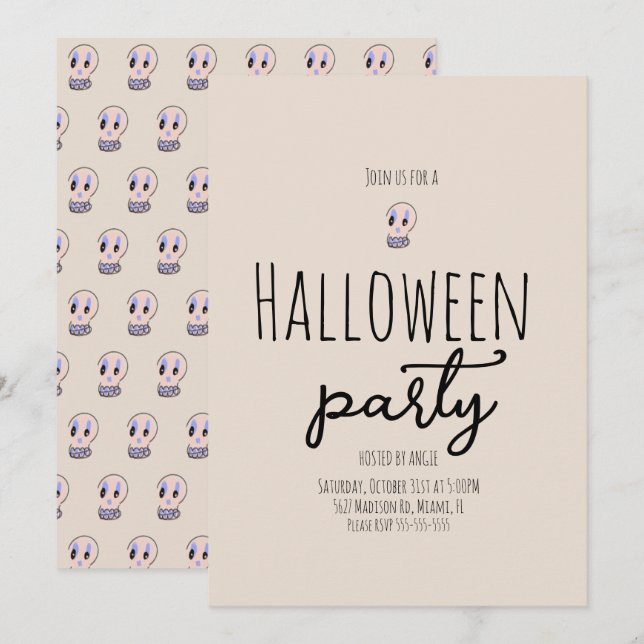 Skull Halloweenfest Vintage Doodle   Inbjudningar (Fram/baksida)