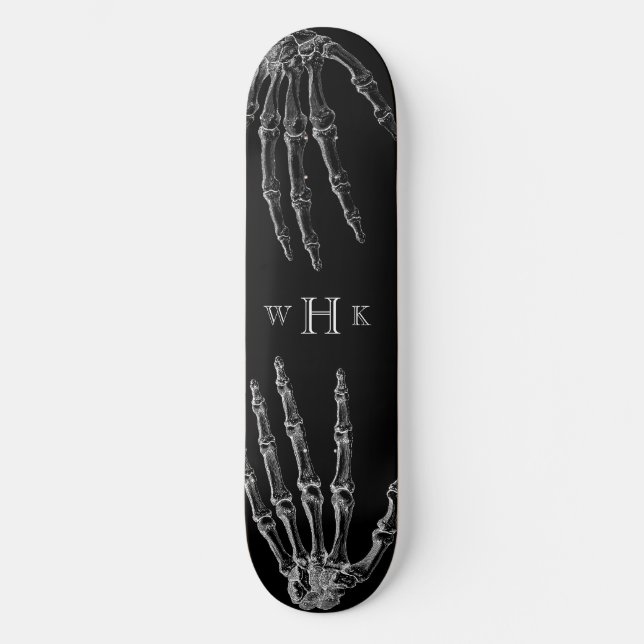 Skull Händer Monogram Trendig Black White Mini Skateboard Bräda 18,5 Cm (Framsida)