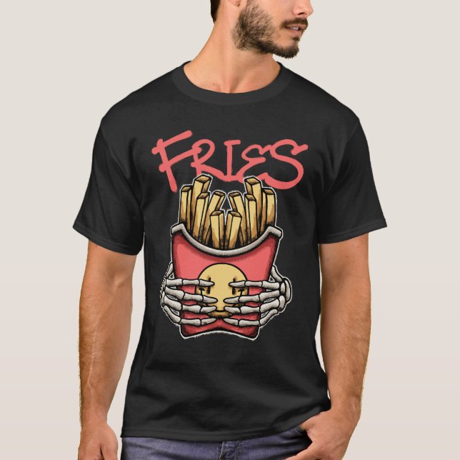 Skull Hands Grasping French Fries streetwear  T Shirt (Framsida)