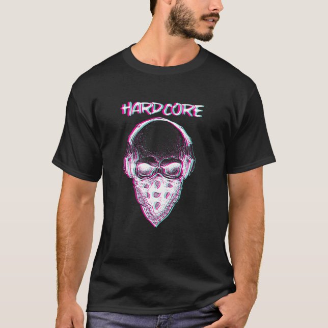 Skull Hardcore Glitch I Trippy Edm Festival Clothi T Shirt (Framsida)