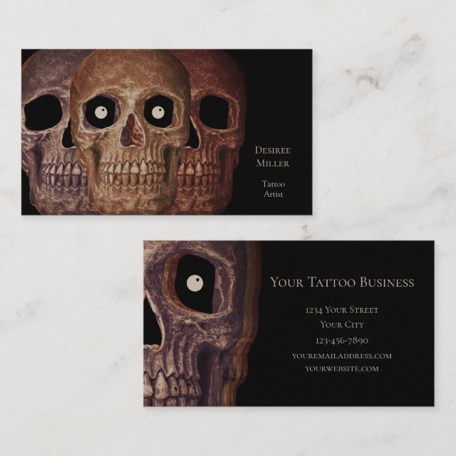 Skull Head Funny Sepia Brown Black Gothic Visitkort (Fram/baksida)