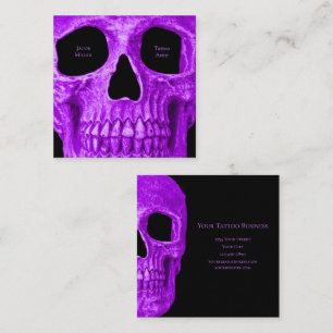 Skull Head Gothic Neon Lila Black Tatto Shop Fyrkantigt Visitkort