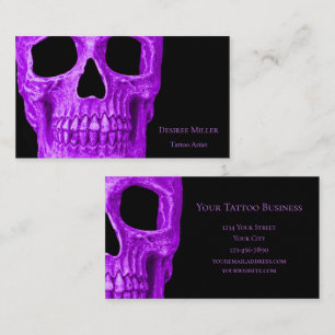 Skull Head Gothic Neon Lila Black Tatto Shop Visitkort