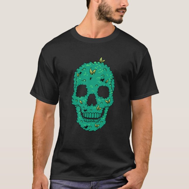 Skull Head Grass Gardening Landscaping Lawn Care L T Shirt (Framsida)