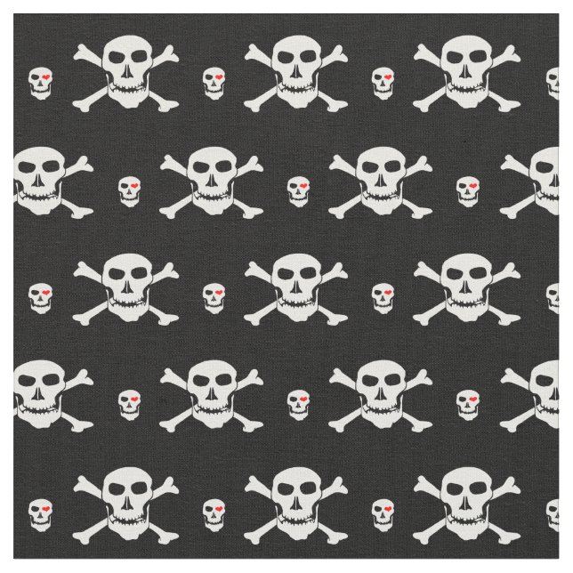 Skull & Heart mode Fabric - Pirater / Halloween Tyg (Närbild)