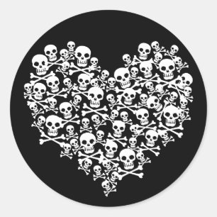 Skull Heart Runt Klistermärke