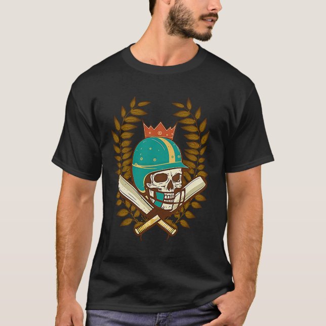 Skull Helmet Fladdermus Cricket Player T Shirt (Framsida)