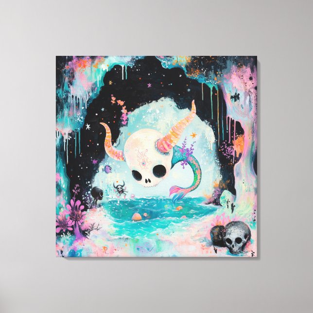 Skull Horned Sea Serpent Magic Witchy AI Art Canvastryck (Framsida)