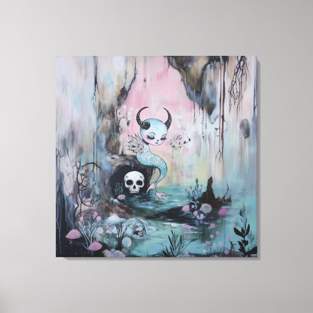 Skull Horned Sea Serpent Magic Witchy AI Art Canvastryck (Framsida)