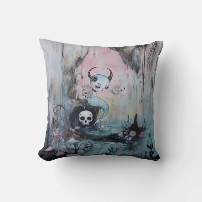 Skull Horned Sea Serpent Magic Witchy AI Art Kudde (Framsida)