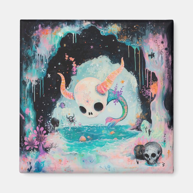 Skull Horned Sea Serpent Magic Witchy AI Art Magnet (Framsidan)